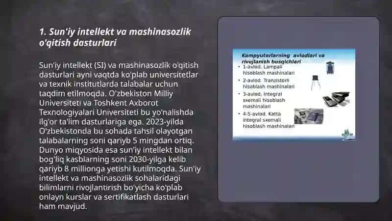 Sun'iy intellekt va mashinasozlik o'qitish dasturlari 3