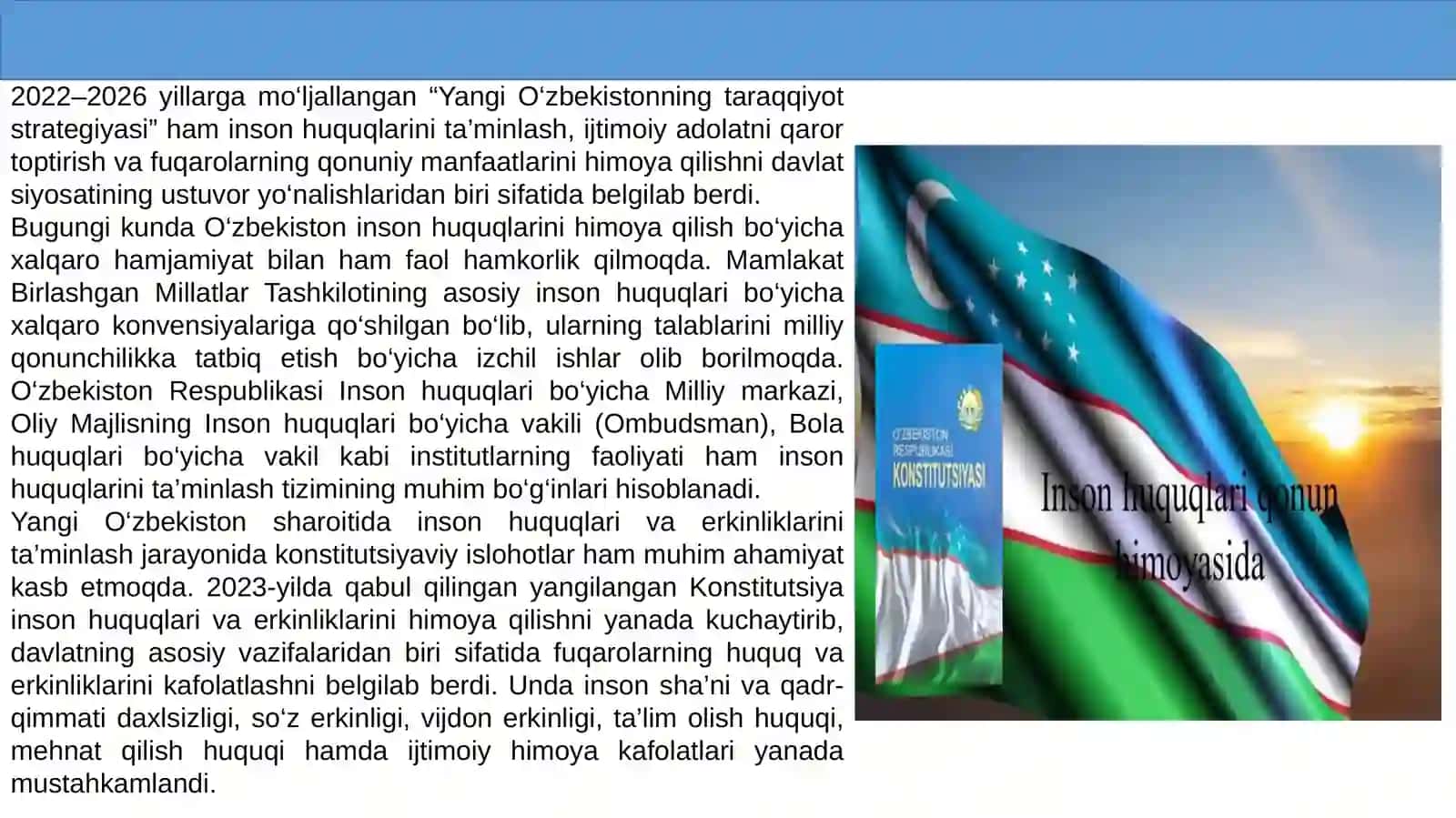 Yangi o'zbekistonda  inson haq huquqlari va erkinliklari kafolatining yartilishi 3