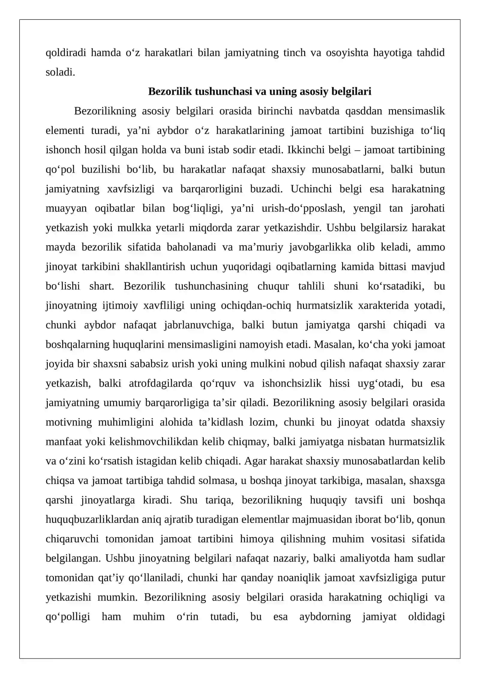 Bezorilik va jamoat tartibini buzish jinoyatlari huquqiy tahlili 3