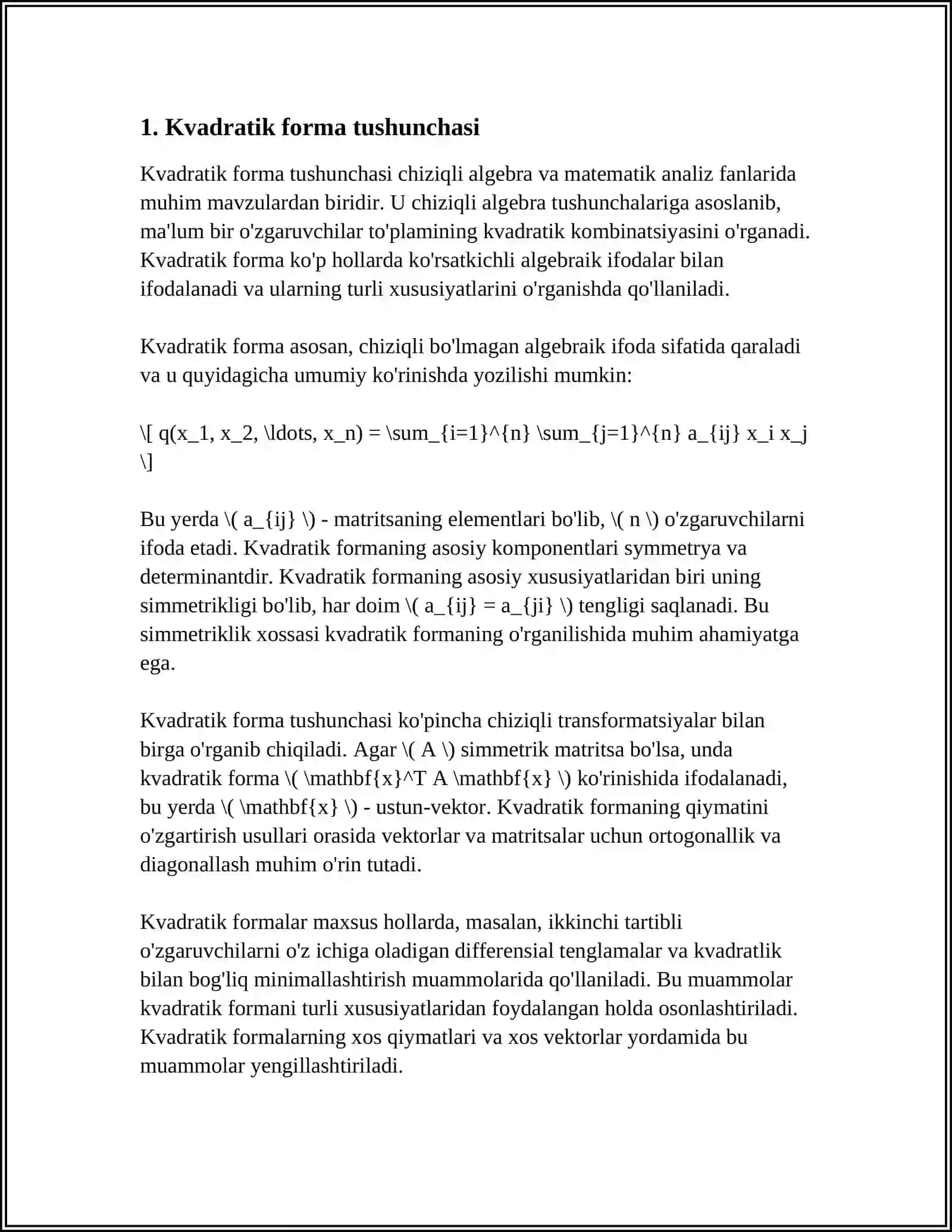 KVSDRATIK FORMA VA UNI KANONIK KO'RINISHIGA KELTIRISH 3