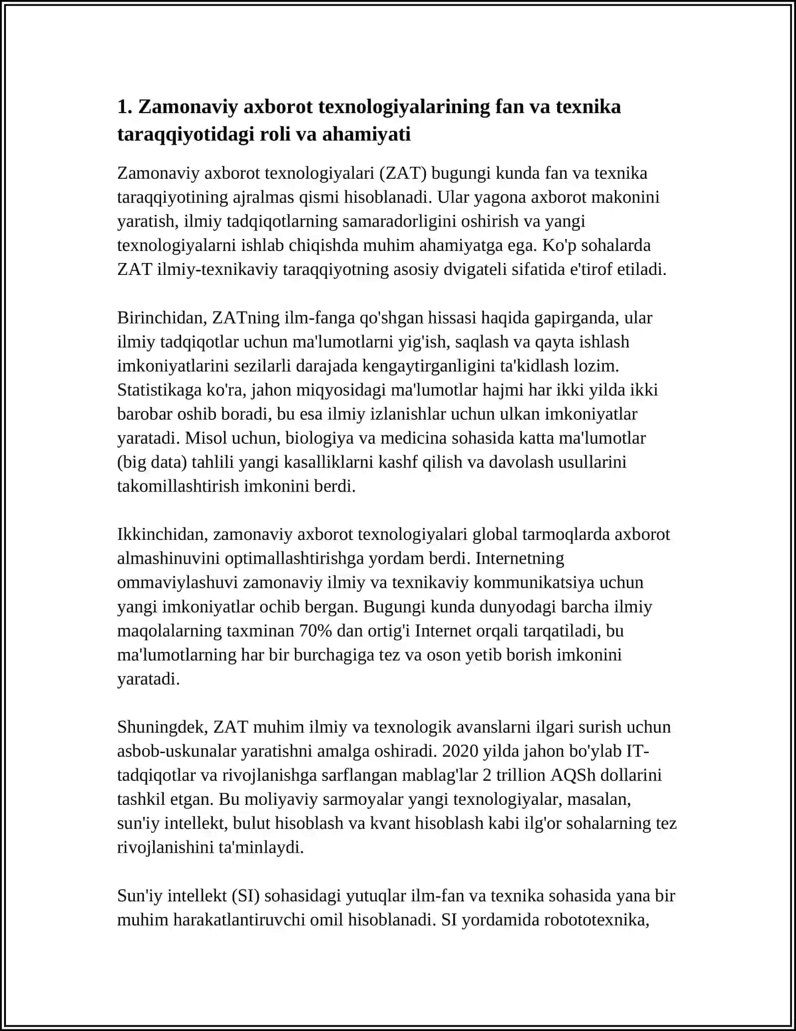 ZAMONAVIY AXBOROT TEXNOLOGIYALARI. FAN TEXNIKA TARAQQIYOTIDA AXBOROTLASHTIRISH JARAYONINING RO'LI VA O'RNI 3