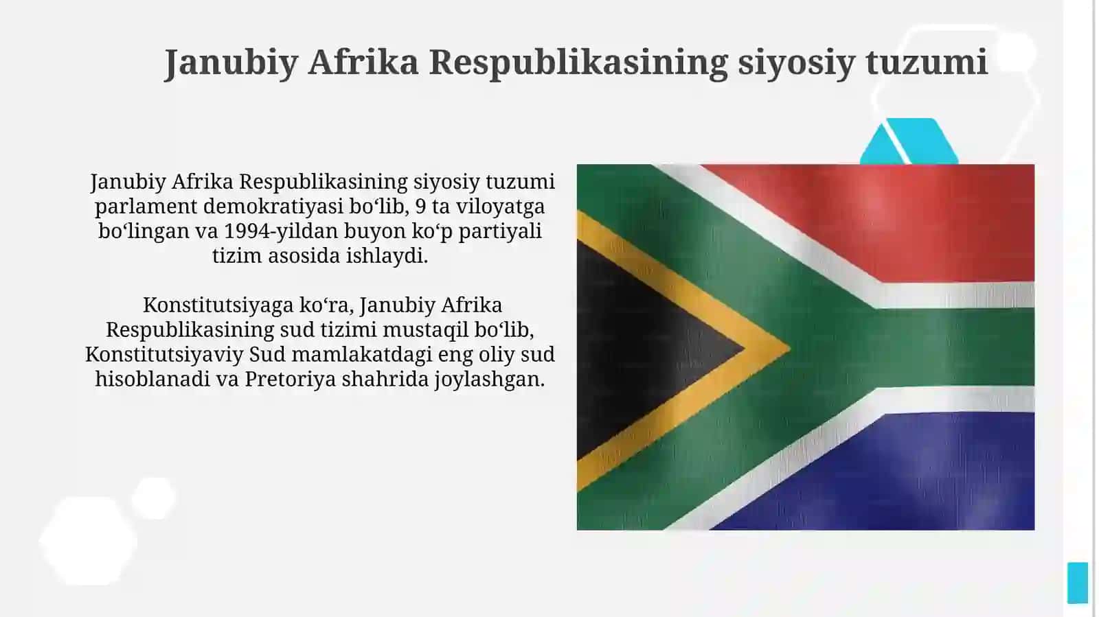 Janubiy Afrika respublikasi va uning jahon mamlakatlari orasida tutgan oʻrni 3
