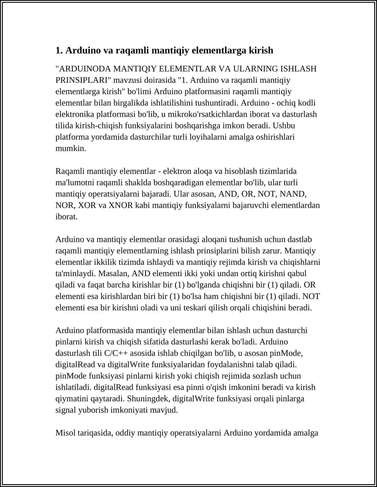 ARDUINODA MANTIQIY ELEMENTLAR VA ULARNING ISHLASH PRINSIPLARI 3