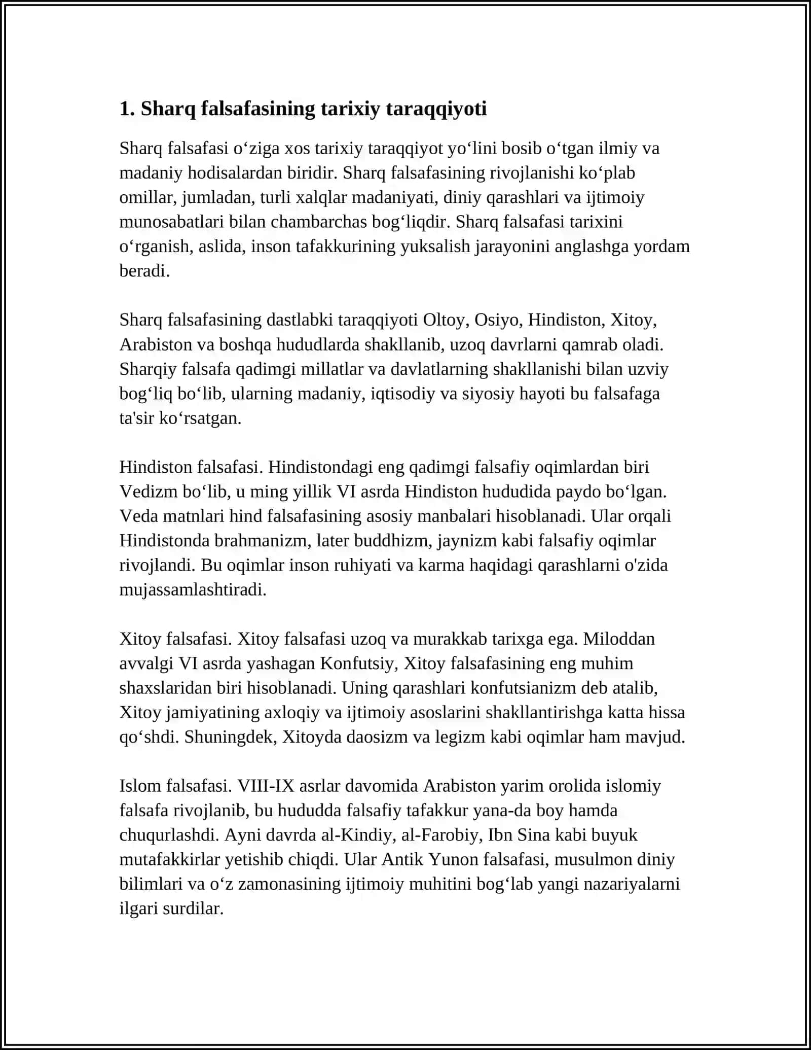 MUSTAQIL ISH Mavzu: FALSAFIY TAFAKUR TARAQQIYOT;SHARQ FALSAFASI 3