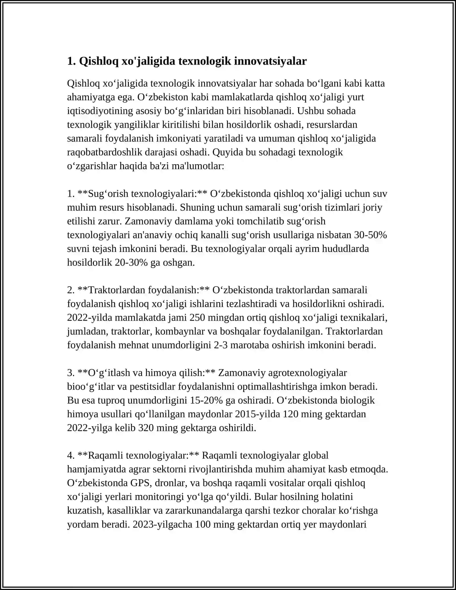 MUSTAQILLIK YILLARIDA QISHLOQ XOJALIGI VA SANOAT SOHASIDAGI O'ZGARISHLAR 3