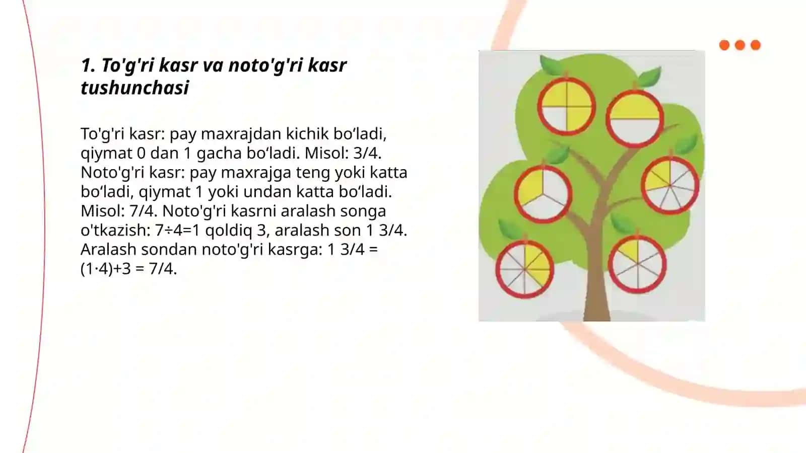 To'g'ri va noto'g'ri kasrlarni qo'shish va ayirish 3