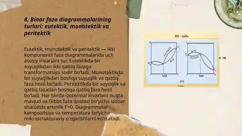 Ikki komponentli sistemalarda fazalar muvozanati. Evtetika va evtetik aralashma. Termik analiz 3