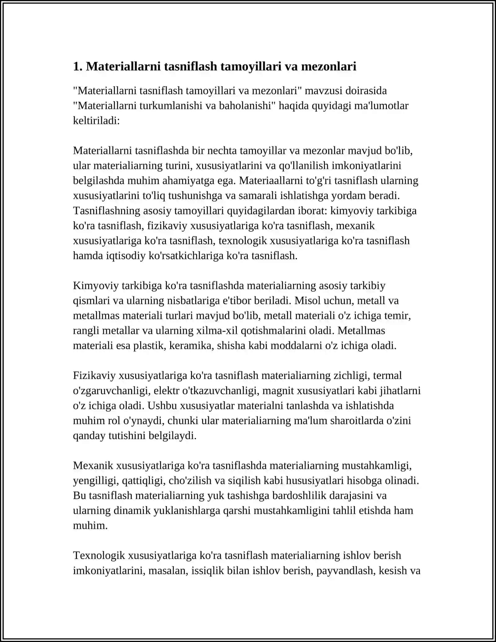 Materiallarni turkumlanishi va baholanishi 3