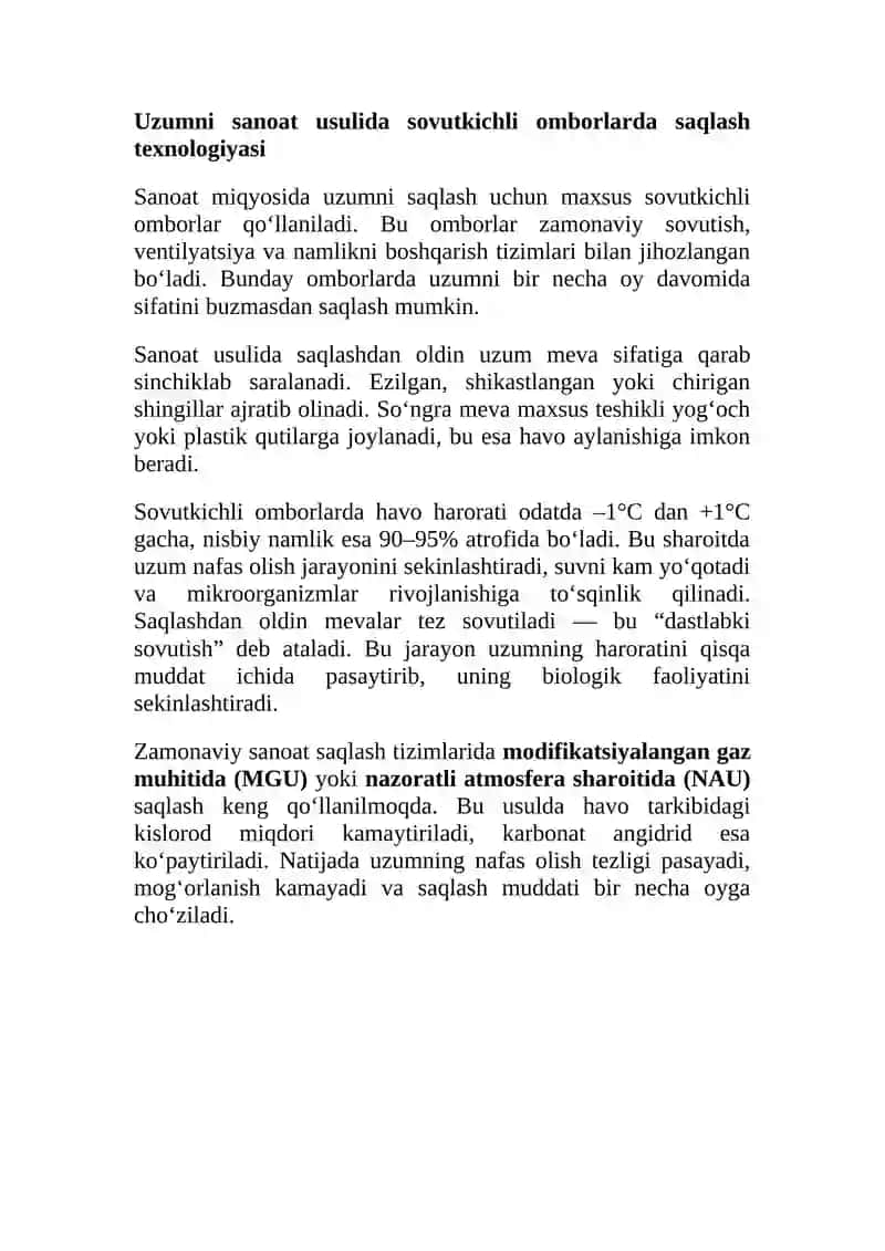 Uzumni uy va sanoat usulida sovutkichli omborlarida saqlash texnologiyasi. 3