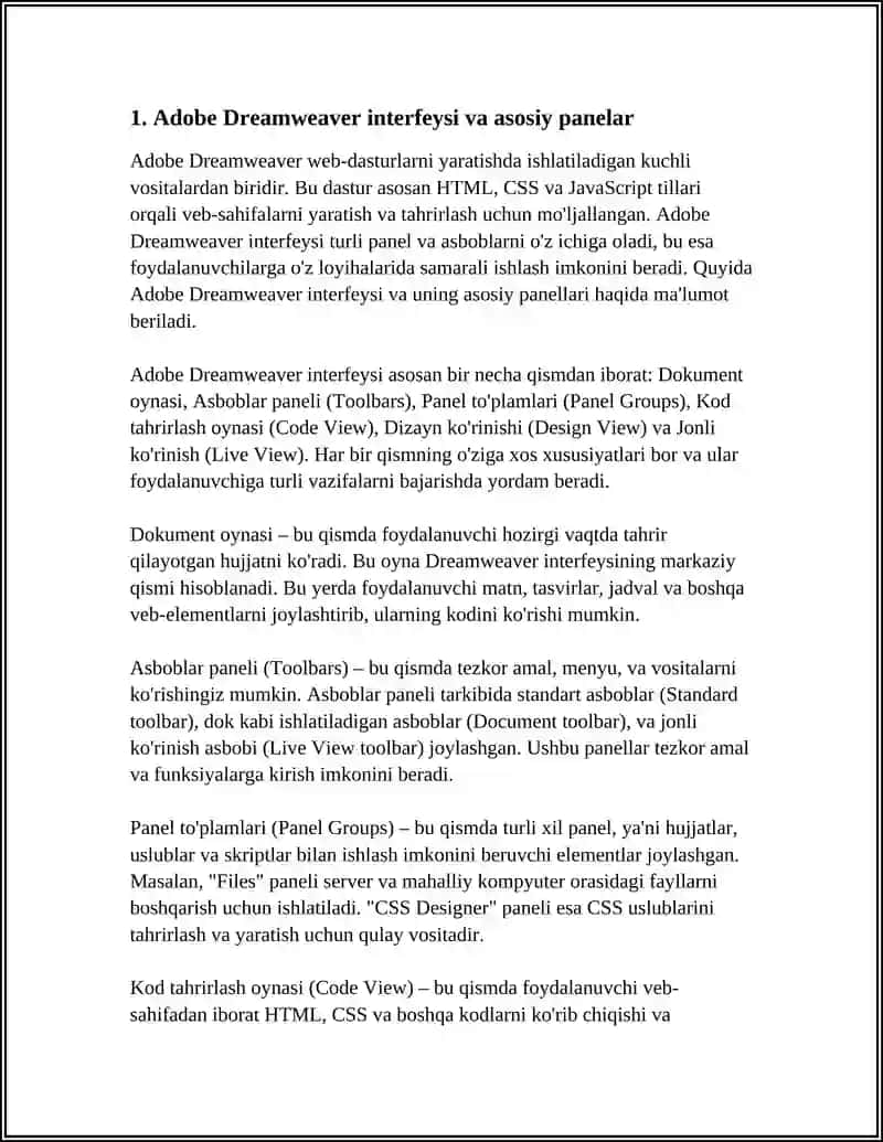 ADOBE DREAMWEAVER DASTURI:VEB-SAYTLARNI YARATISH, HTML, CSS VA JAVASCRIPT BILAN ISHLASH 3