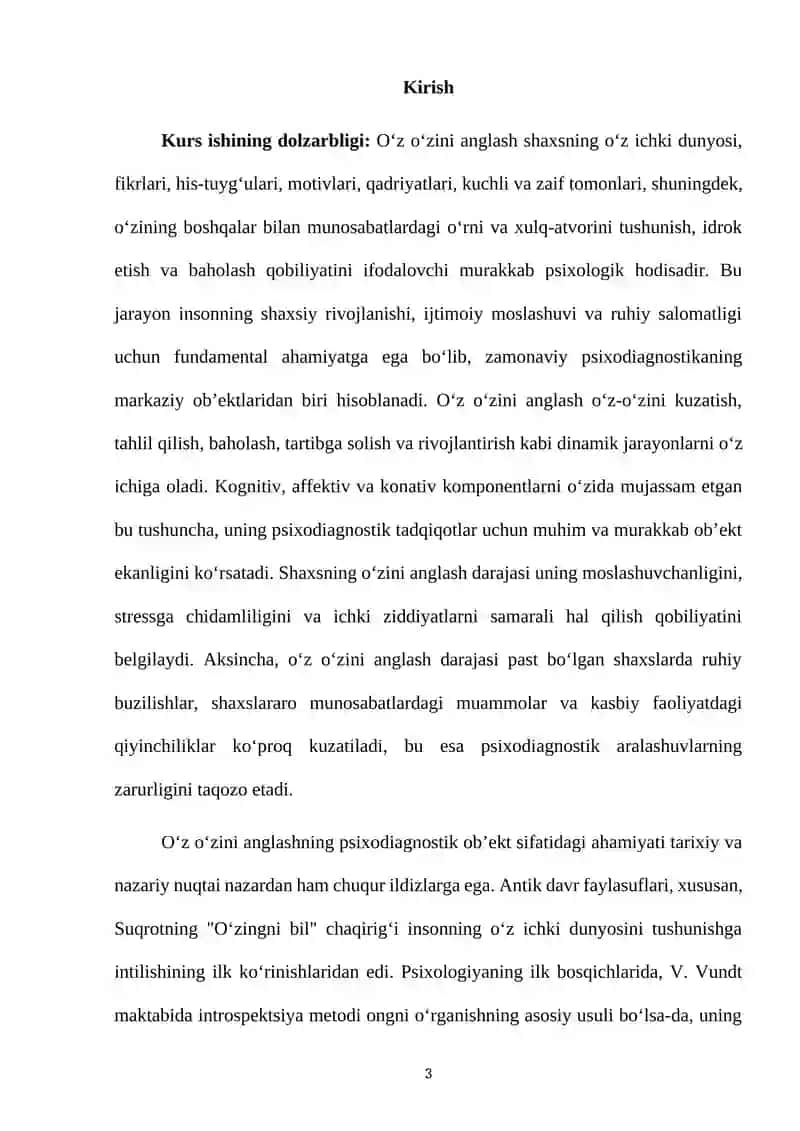 O'z O'zini Anglashning Nazariy Asoslari va Psixodiagnostik Yondashuvlar 3