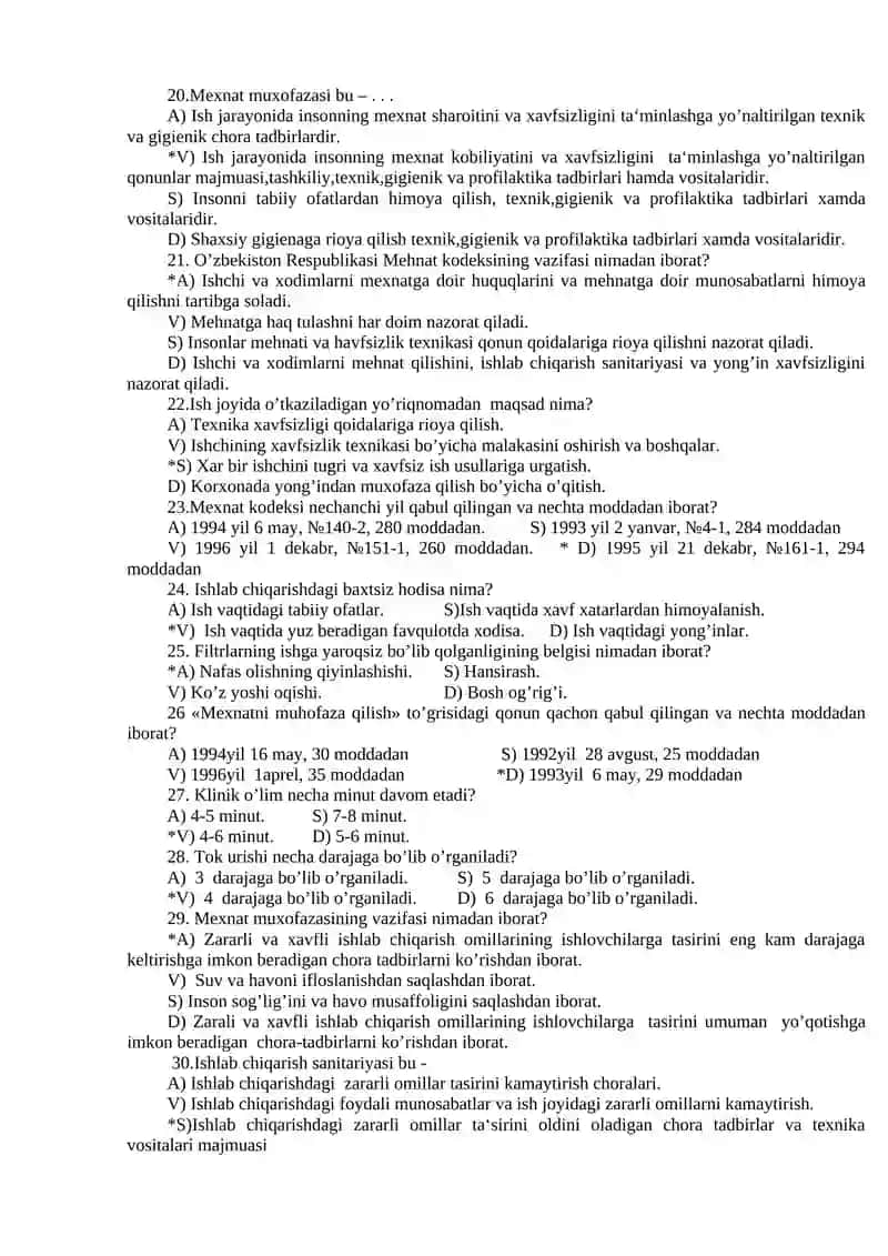 HAYOT FAOLIYATI ХАVFSIZLIGI FАNIDAN TEST SAVOLLARI 3