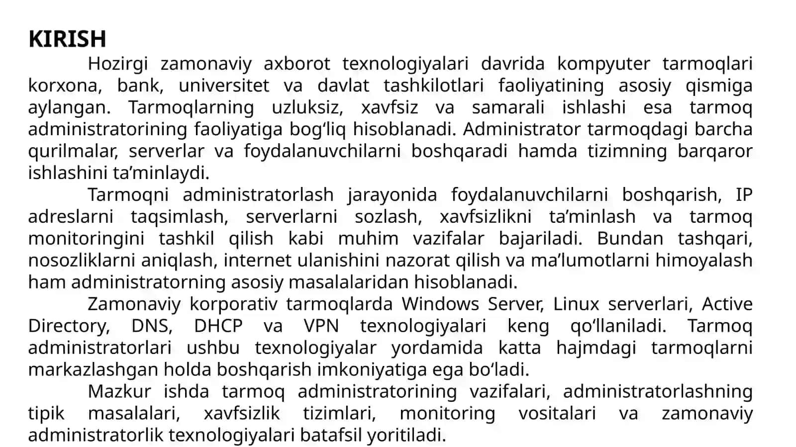 Tarmoqni administratorlashning tipik masalalari 3