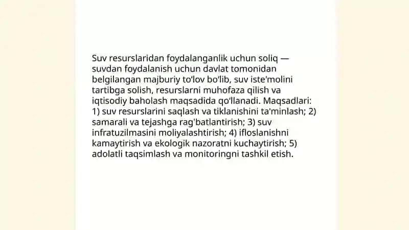 Suv resurslaridan foydalanganlik uchun soliq 3