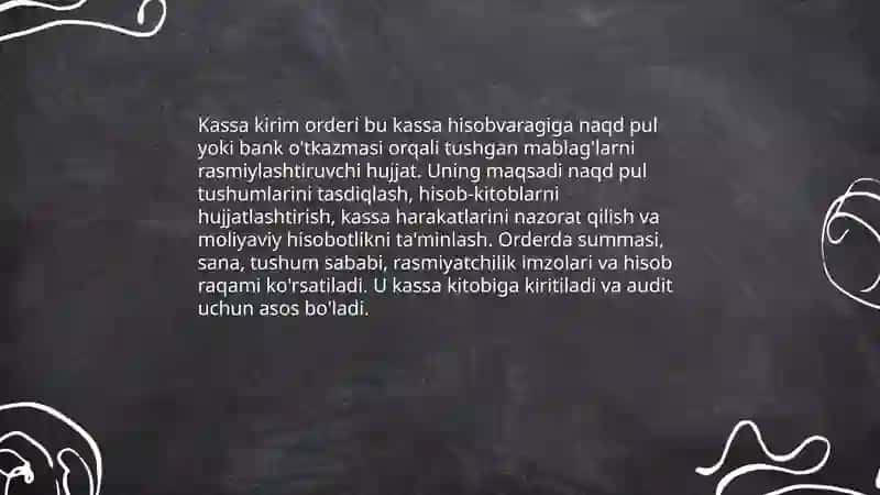 Kassa kirim va chiqim orderi,Kassa kitobi 3