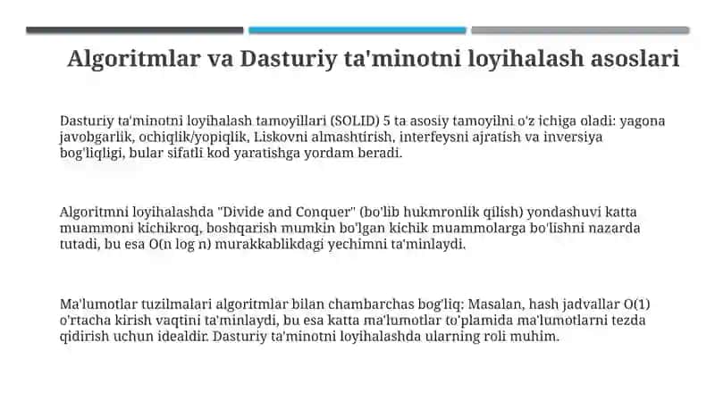 Algoritmlar va Dasturiy ta'minotni loyihalash asoslari 3