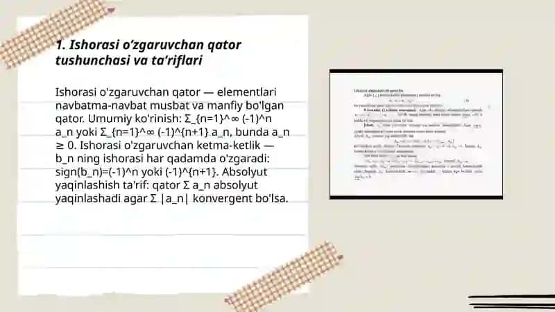 Ishorasi o’zgaruvchan qatorning shartlari va absolyut yaqinlashishi 3