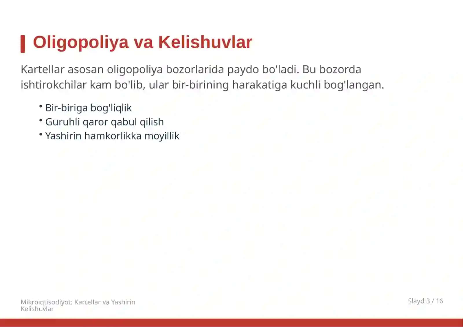 KARTELLAR VAYASHIRIN KELISHUVLAR IQTISODIYOTI 3