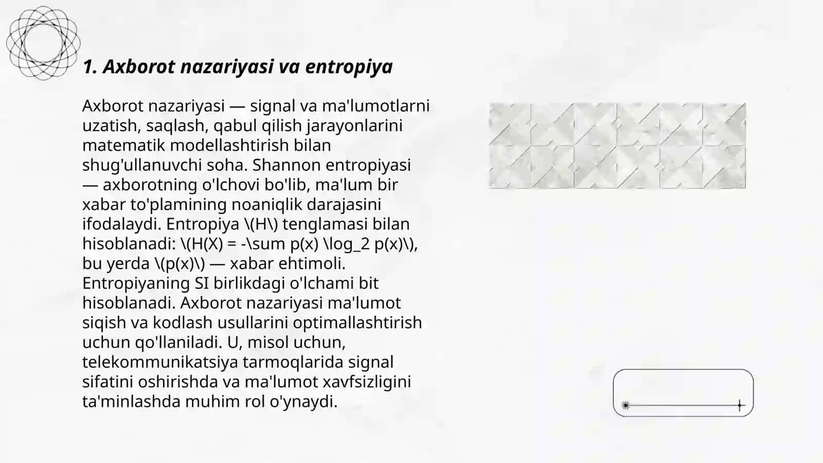 Entropiya va ma'lumot siqish 3