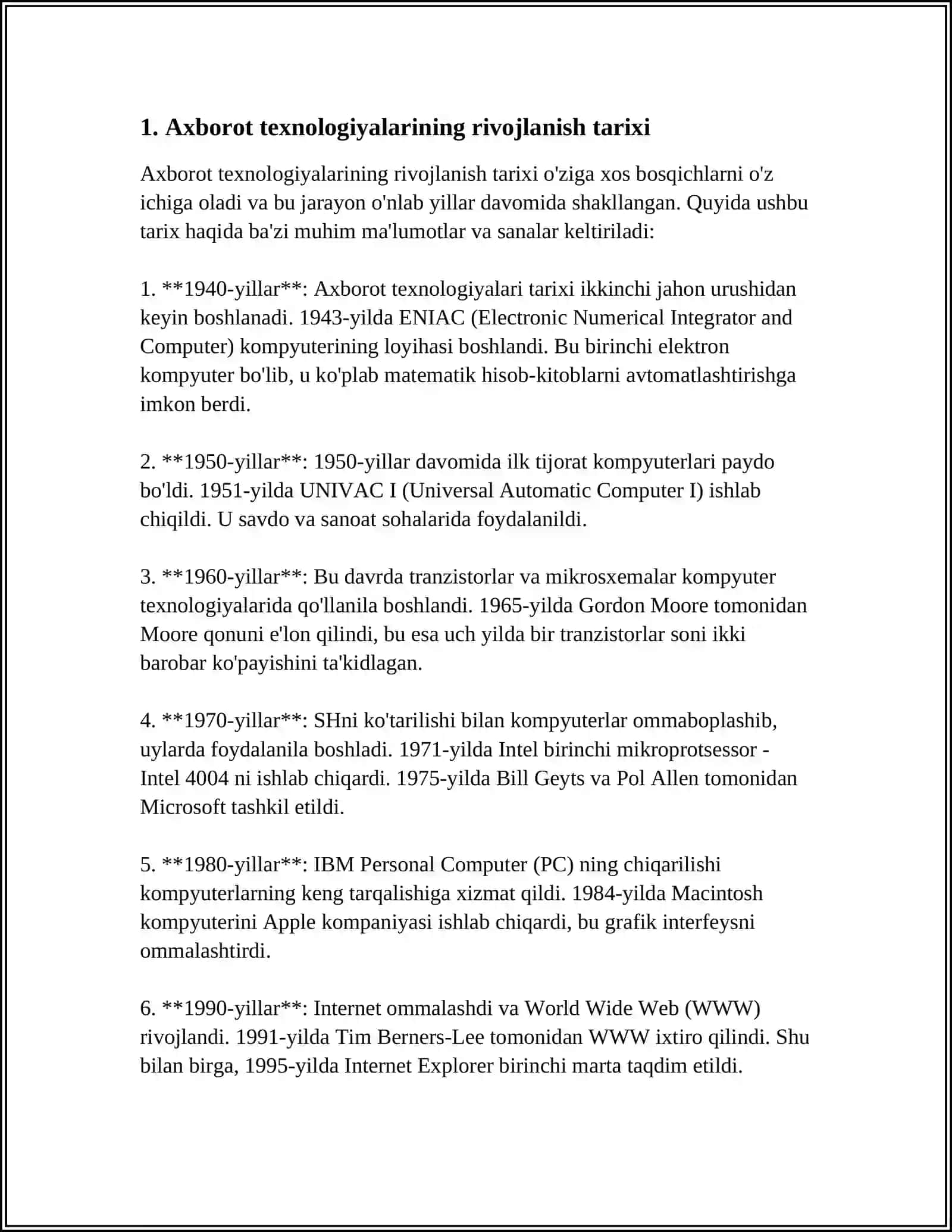 AXBOROT TEXNOLOGIYALARI TARIXI, MAQSAD VA VAZIFALARI. ZAMONAVIY MULTIMEDIA VOSITALARI 3