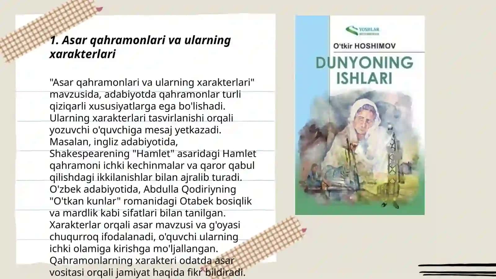 Asar qahramonlari va ularning xarakterlari 3