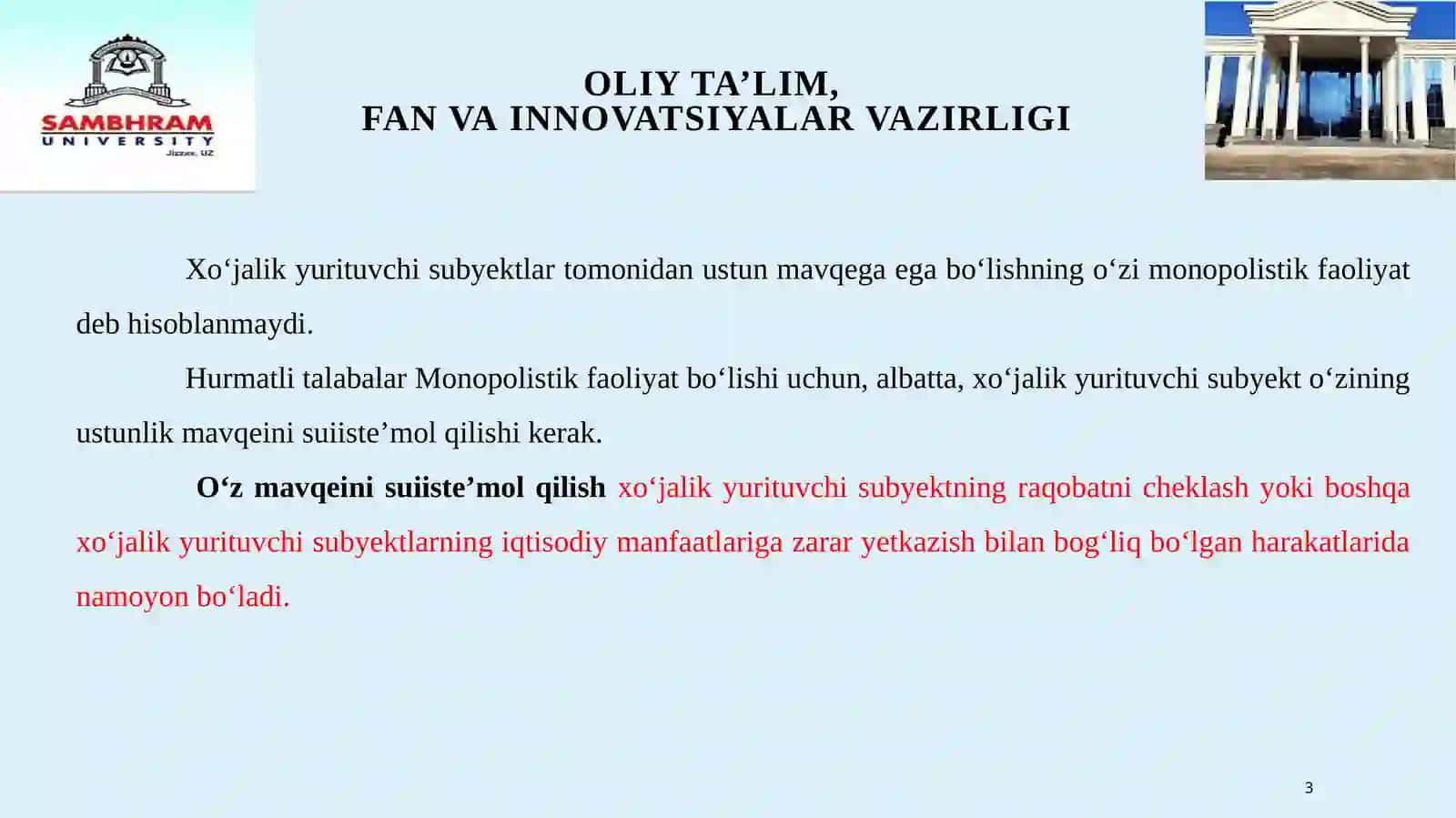 Tovar va moliya bozorlari da monopoliistik faoliyatni cheklash 3