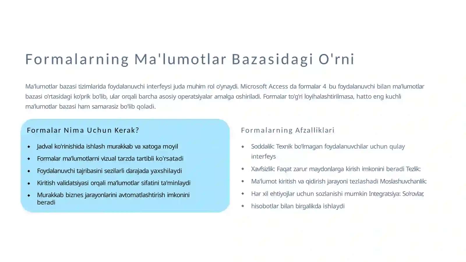Accessda Formalar Bilan Ishlash 3