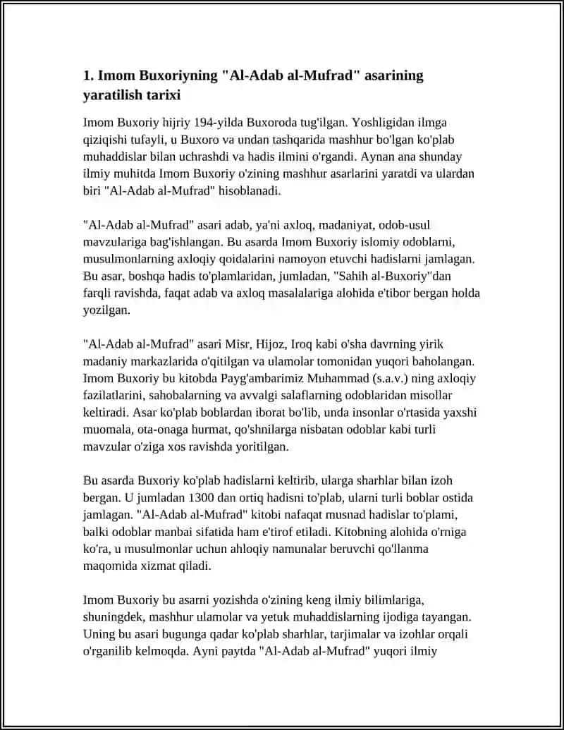 IMOM BUXORIYNING “AL-ADAB AL-MUFRAD” ASARI 3