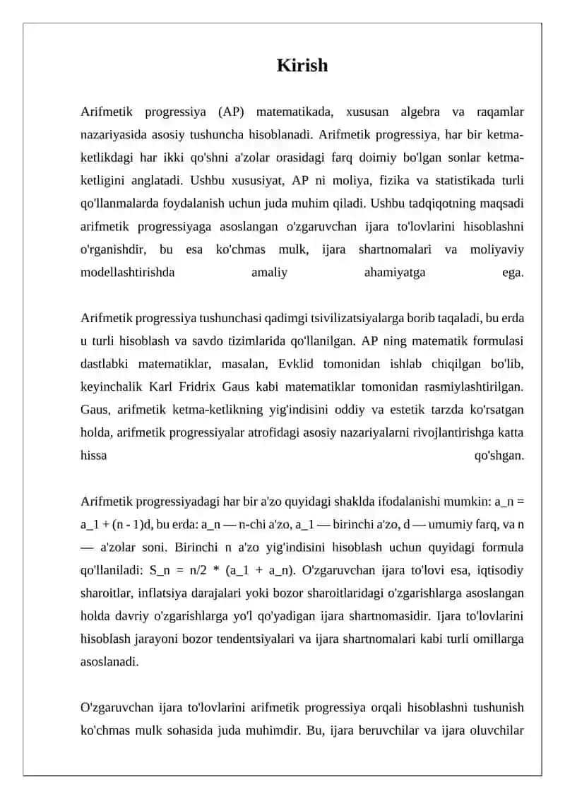 Arifmetik Progressiya Boyicha O'zgaruvchan Rentalarni Hisoblash 3