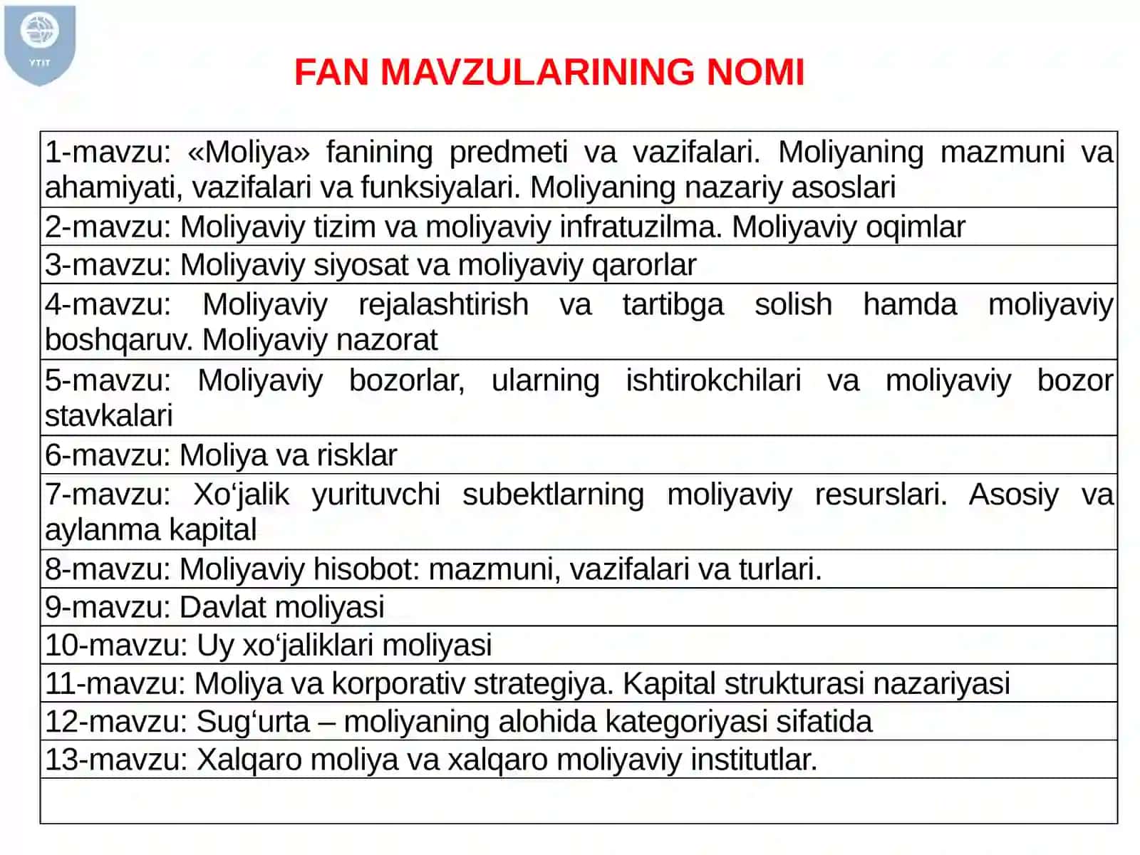 «Moliya» fanining predmeti va vazifalari 3