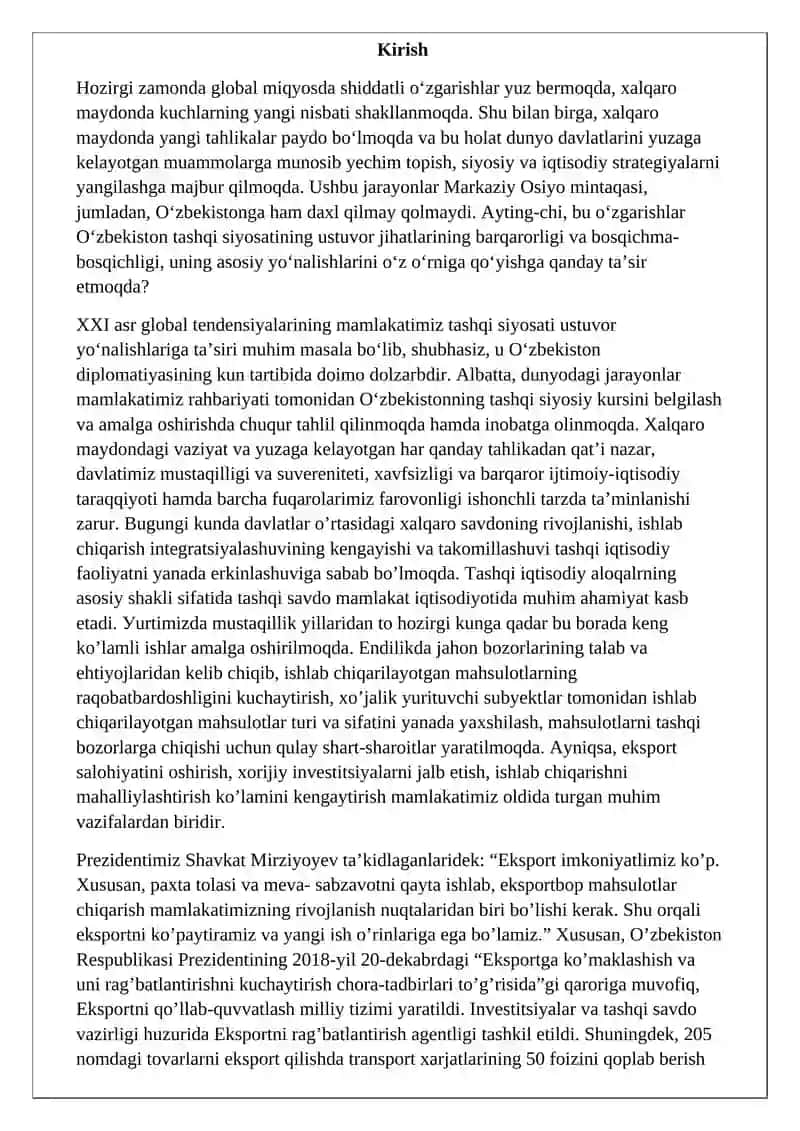 O’zbekistonda tashqi savdo geografiyasining sifat jihatidan o’zgarib borishi 3