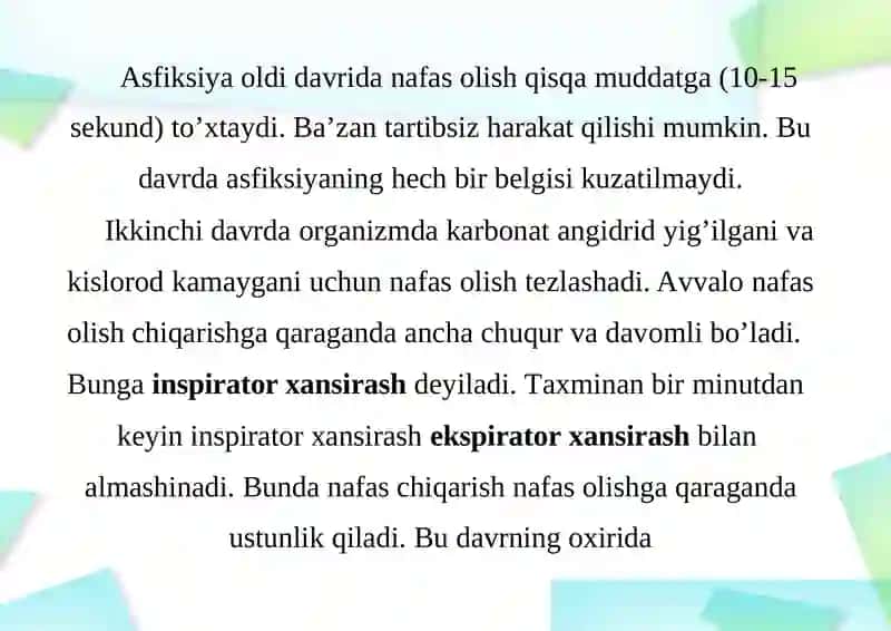 ASFIKSIYANING TURII VARIANLARIDA O'LIM VUJUDGA KELISH MEXANIZIMI 3