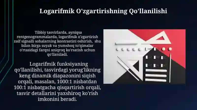 Logarifmik o'zgartirish va kontrastni cho‘zish o'zgartirishlari 3