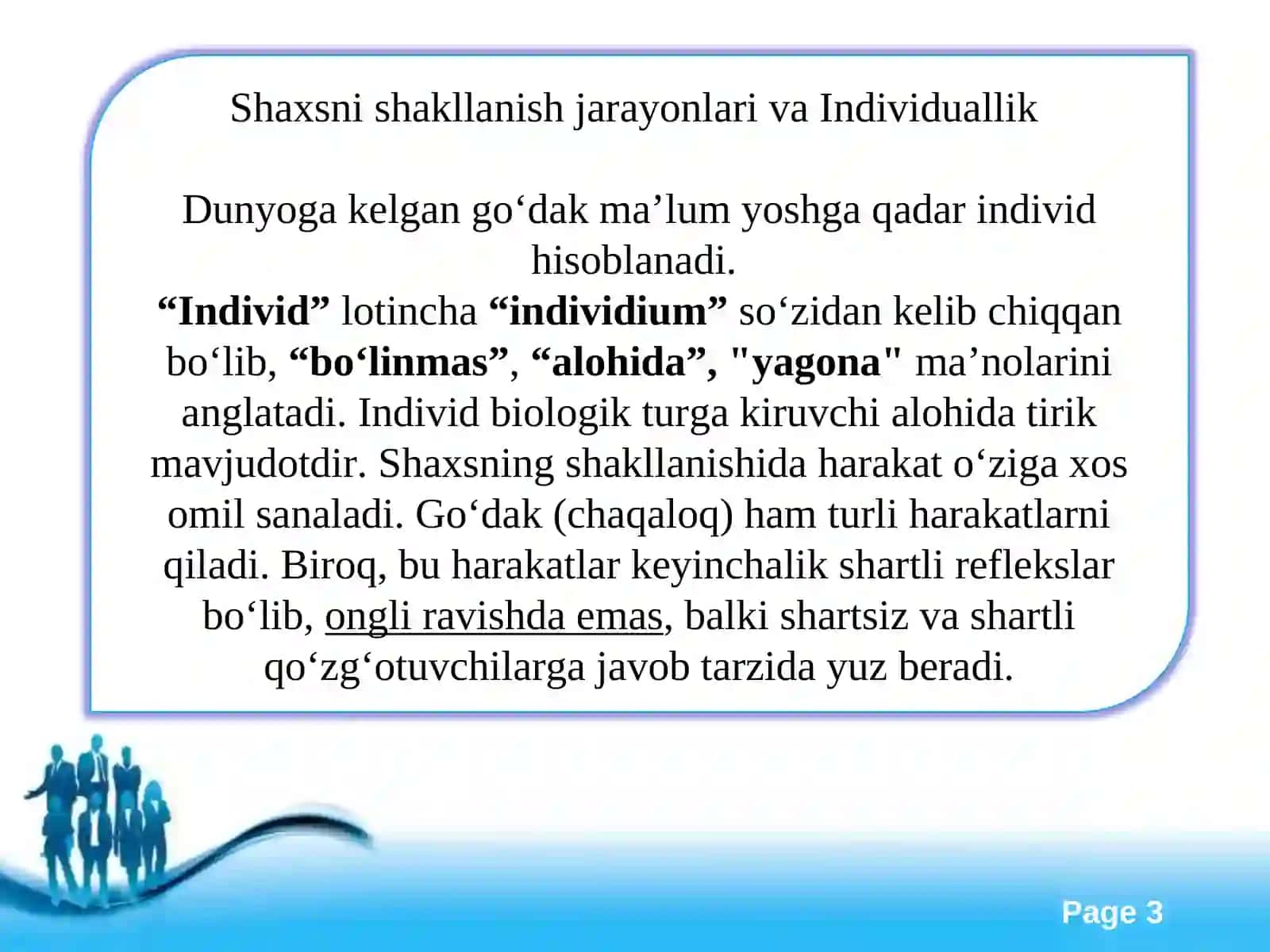 Shaxs va individuallik. Jtimoiylashuv va yoshlar ta’limi. Yoshlar tarbiyasi 3