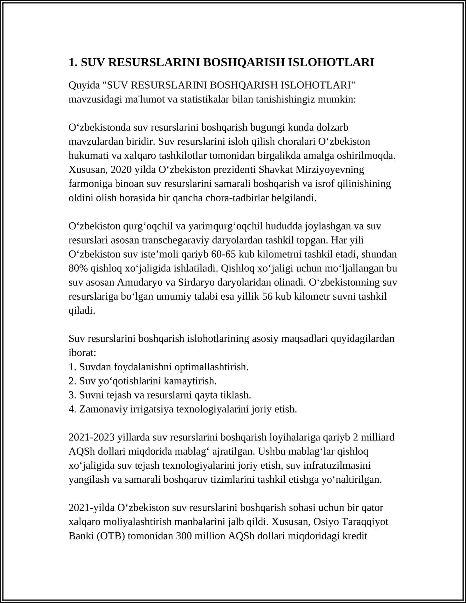 SUV BO'YICHA ISLOHOTLAR VA HUQUQIY HIMOYA 3