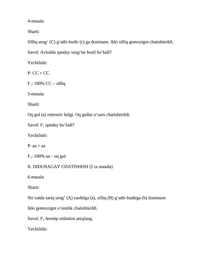 Mono, di va poliduragaylardan F2 olingan natijalarni statistik usulda tekshirish x² metodi 3