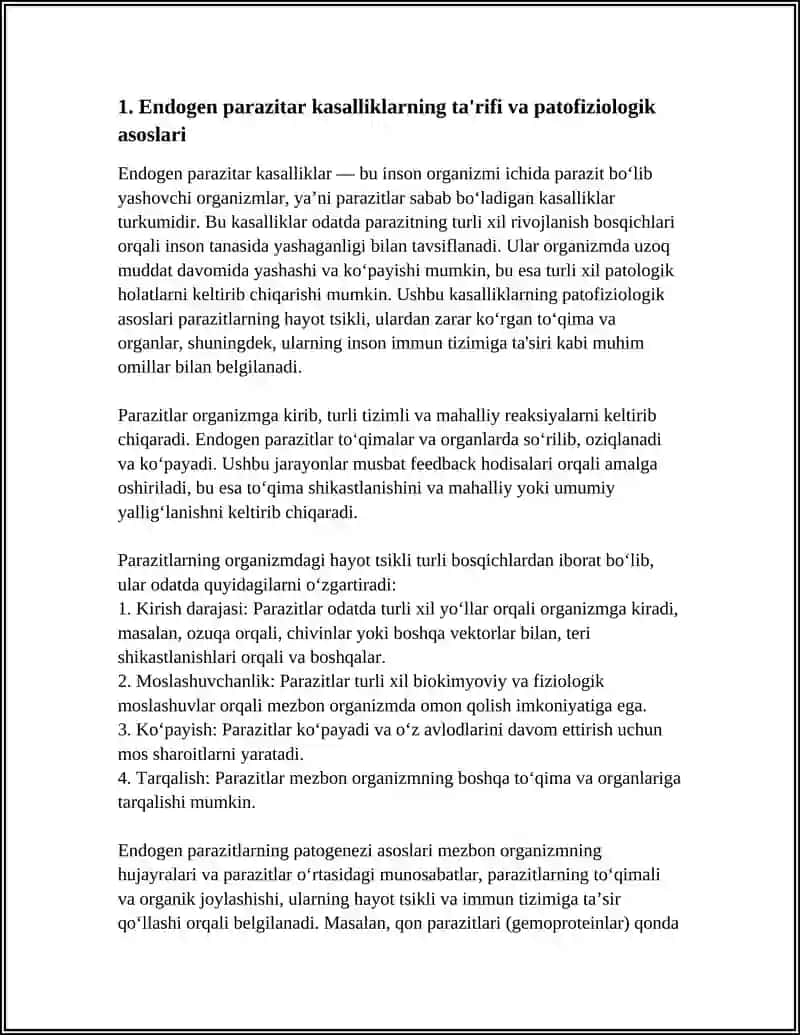 ENDOGEN PARAZITAR KASALLIKLAR, KLASSIFIKATSIYASI, PATOGENEZI, LABORATORIYA TASHXISI 3