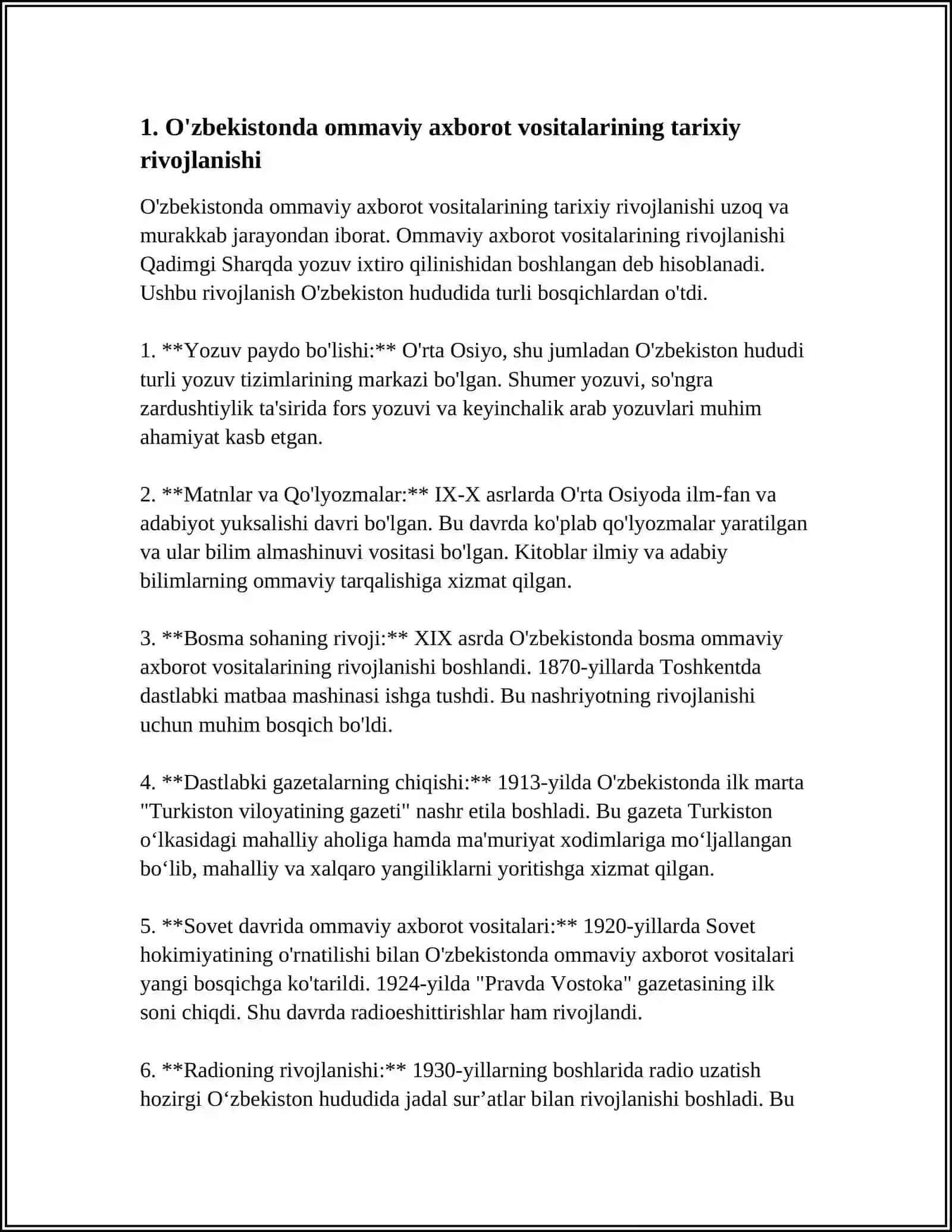 O'ZBEKISTON RESPUBLIKASIDA OMMAVIY AXBOROT VOSITALARINING FAOLIYATI 3