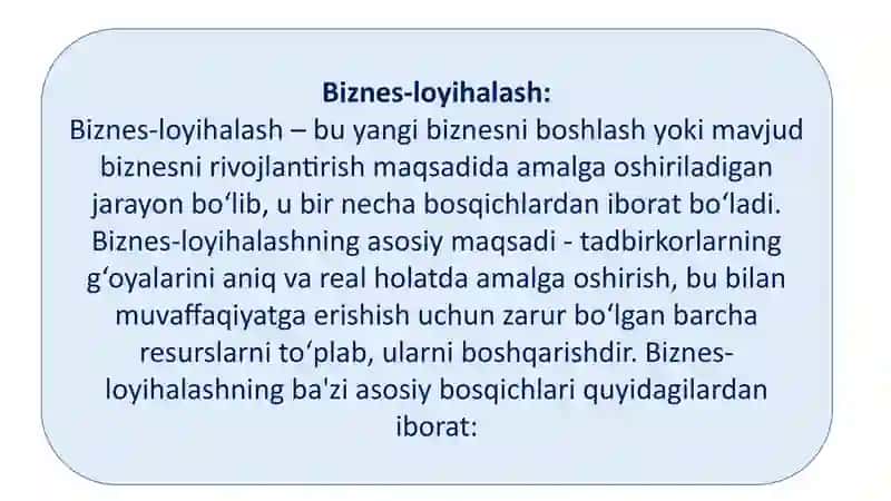 Biznes Loyihalash va Biznes Reja 3