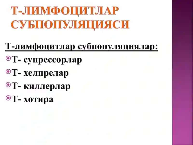 Хужайравий ва гуморал типдаги иммун реакцияларТ ва В лимфоцитлар системаси ва уларнинг 3