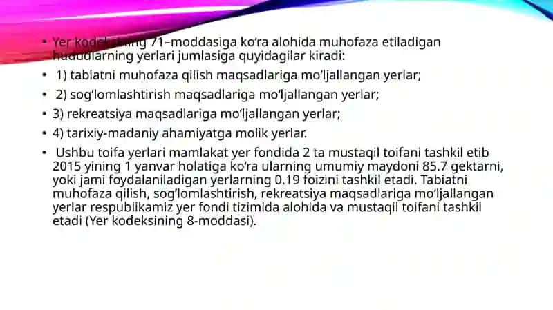 Alohida muhofaza etiladigan hududlar yerlarning huquqiy holati 3