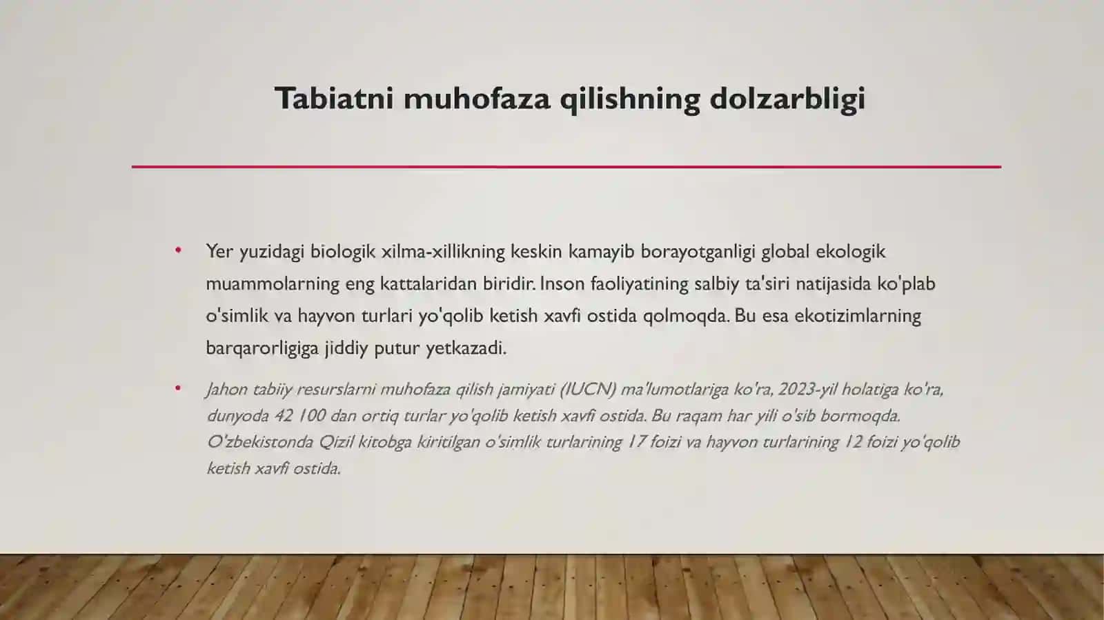 Ekologiya: Oʻsimlik va hayvonot dunyosini muhofaza qilish 3