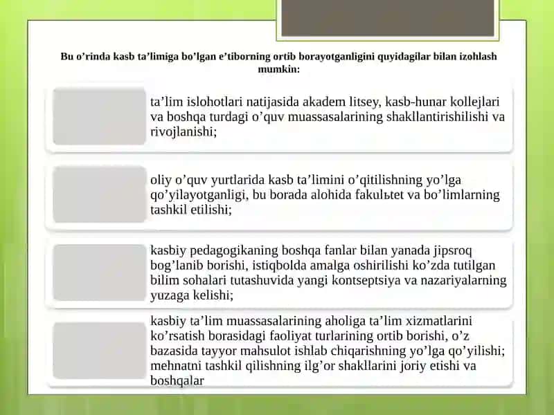 Kasbiy Ta'lim sohasidagi islohotlar va yangi pedagogik texnologiyalar zaruriyati 3
