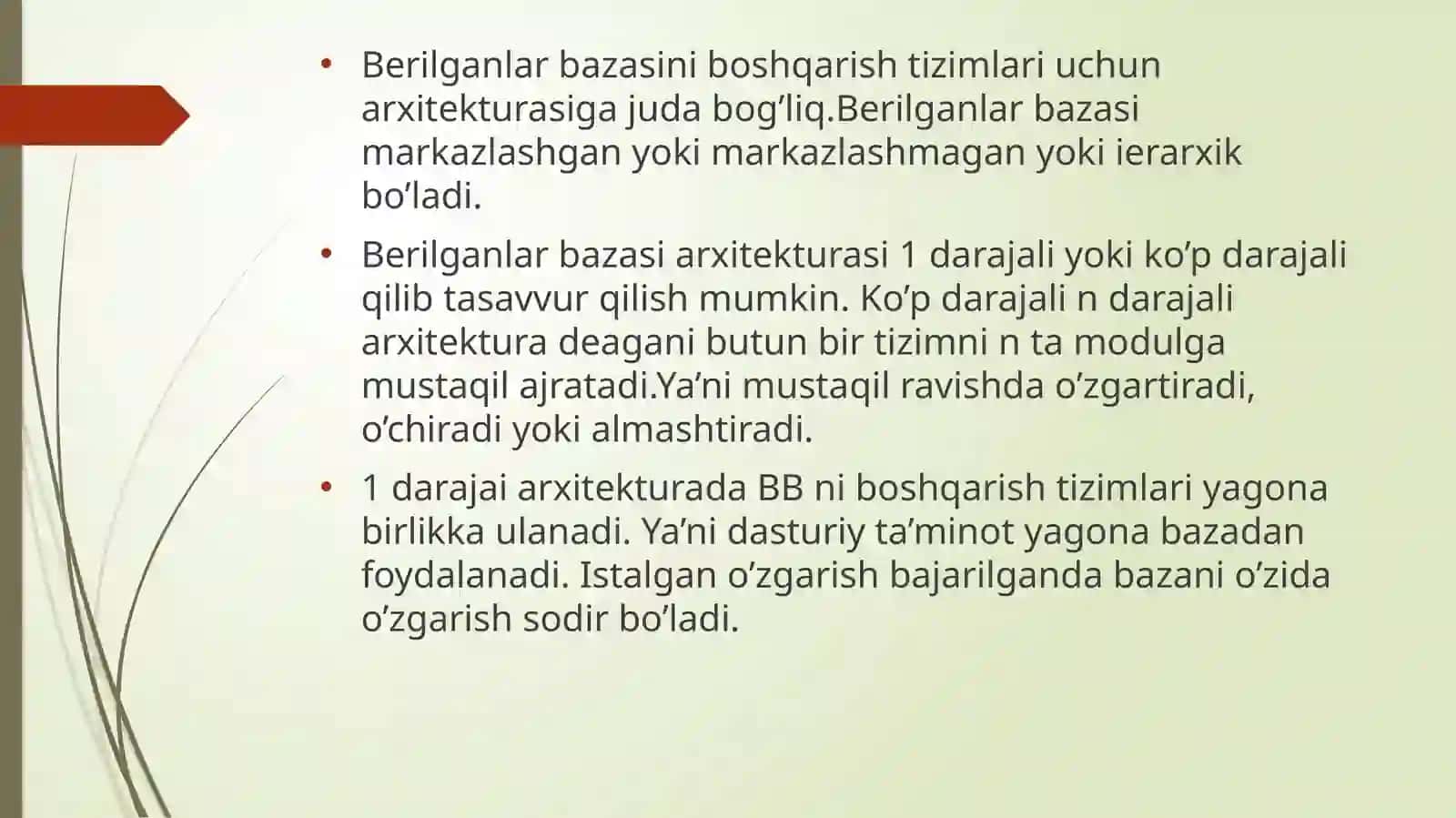Berilganlar bazasini boshqarish tizimining arxitekturasi. SQL serverda UNION (birlashtirish) bandi 3