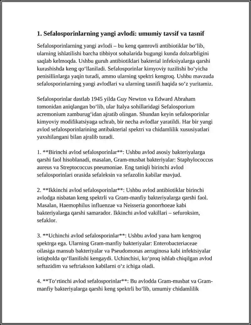 Sefalosporin Antibiotiklarining Yangi Avlodlari 3