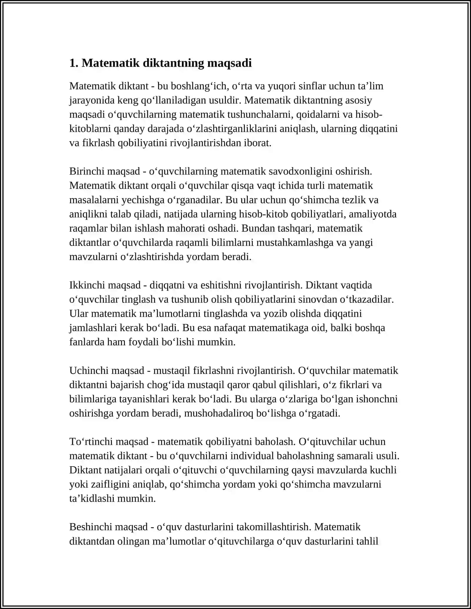 RAQAMLASHGA ÒRGATISHNING MATEMATIK DIKTANTNING ÒRNI 3