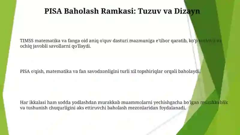 Xalqaro baholash dosturi TIMSS va PISA topshiriqlarining turlari va ularni baholash mezonlari 3