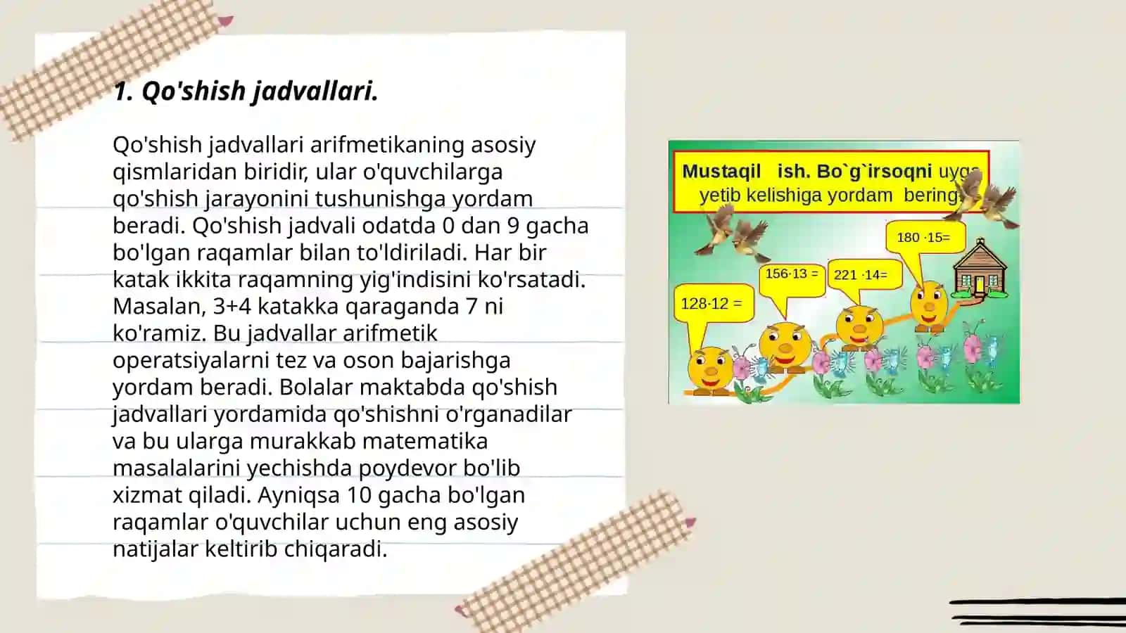 Qo'shish va ko'paytirish jadvallari 3
