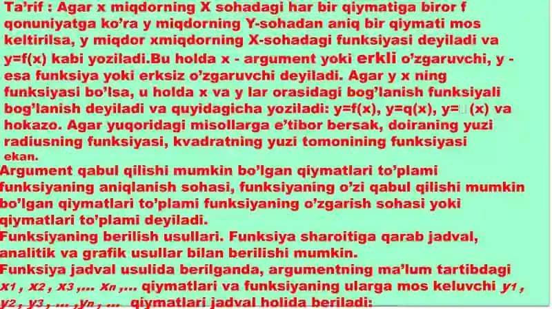 MAKTAB VA O’RTA MAXSUS TA’LIM MATEMATIKASI KURSIDA FUNKSIYA TUSHUNCHASINI KIRITISH 3