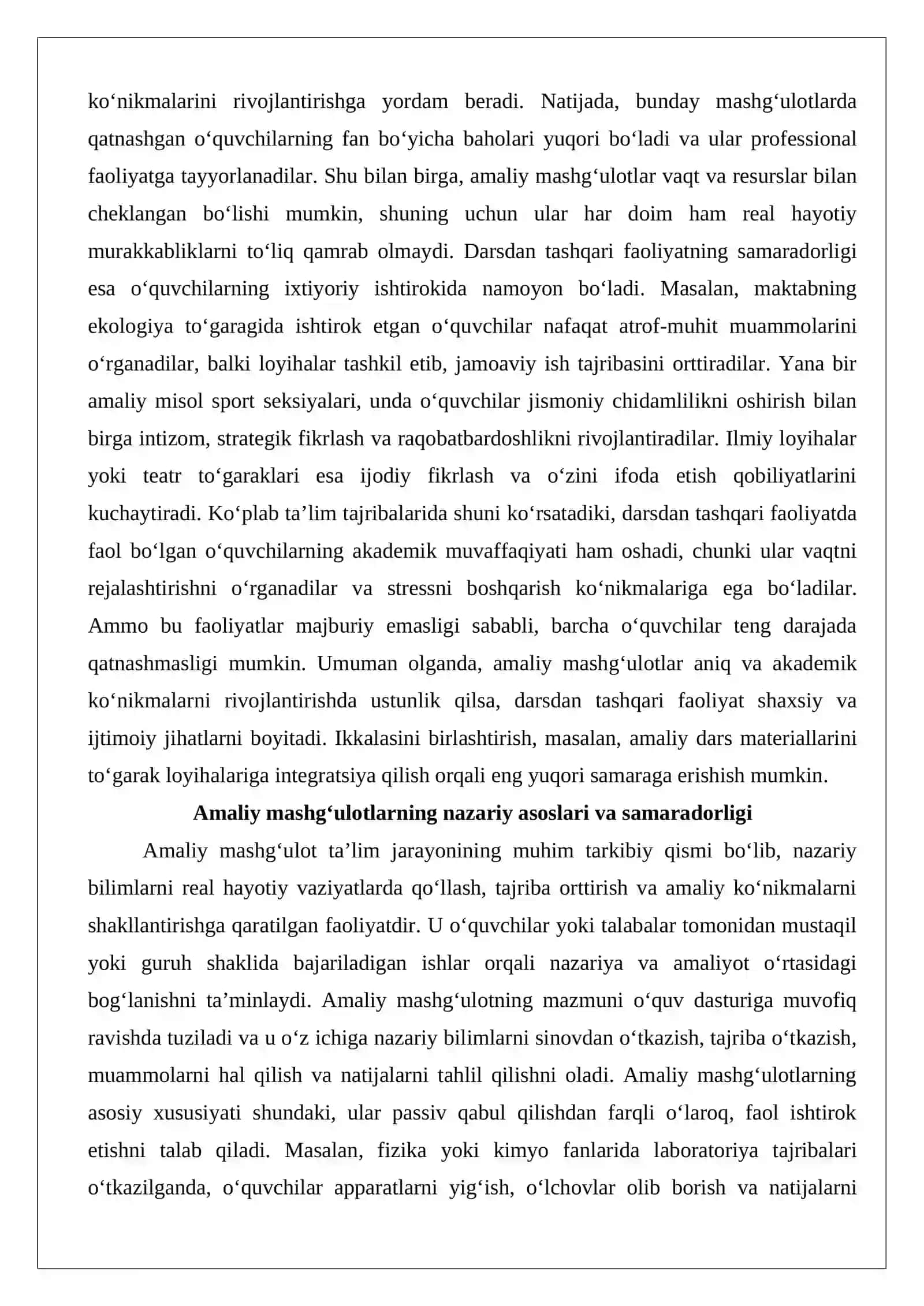 Zamonaviy ta’limda amaliy mashg‘ulotlar va darsdan tashqari faoliyatning samaradorligini taqqoslash 3